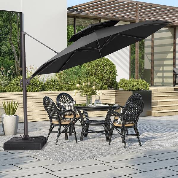 black offset cantilever hanging patio umbrella with dual wind vent VredHom 11.5FT Dual Wind Vent Offset Cantilever Canopy Patio Umbrella - Bed  Bath & Beyond