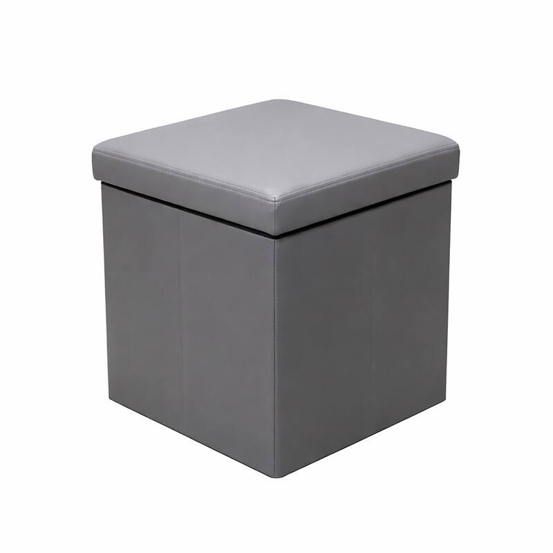 2-in-1 Foldable Faux Leather Pouffe Storage Cube and Ottoman