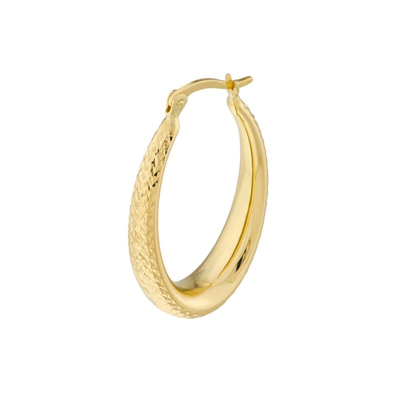Curata 14k Yellow Gold Graduated 28mm Textured Oval Hoop Earrings