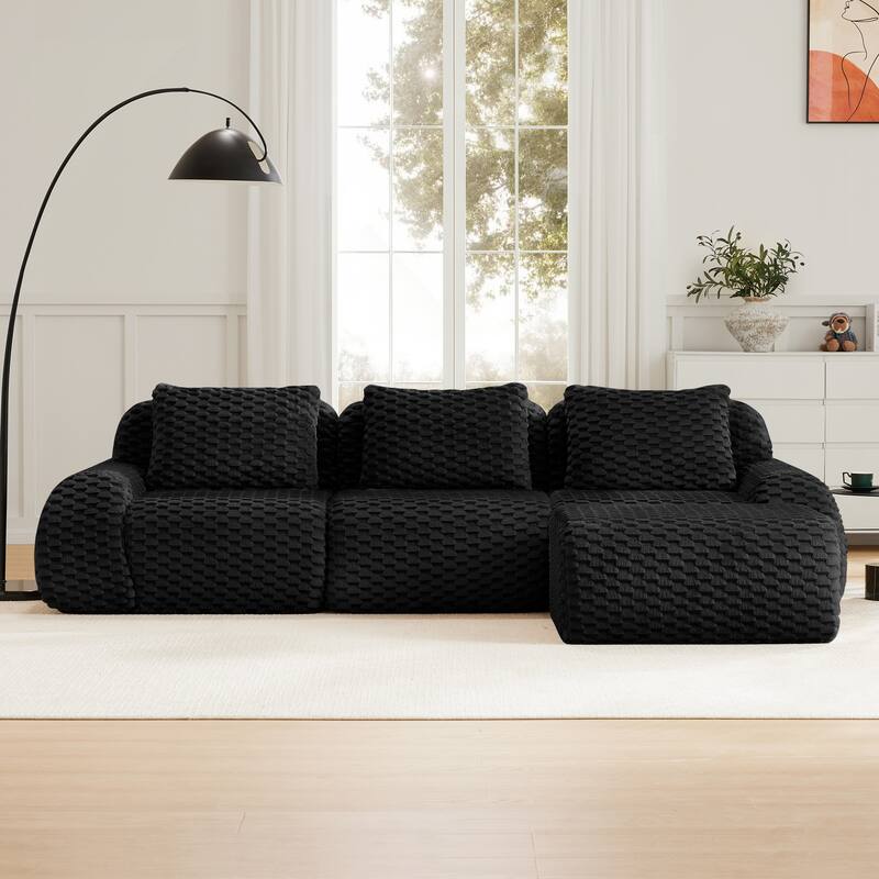 Roomfitters 114 Inch Modular Sectional Sofa, Oversized Flannelette 3-Seater, Black - Black 114"  L-Shape