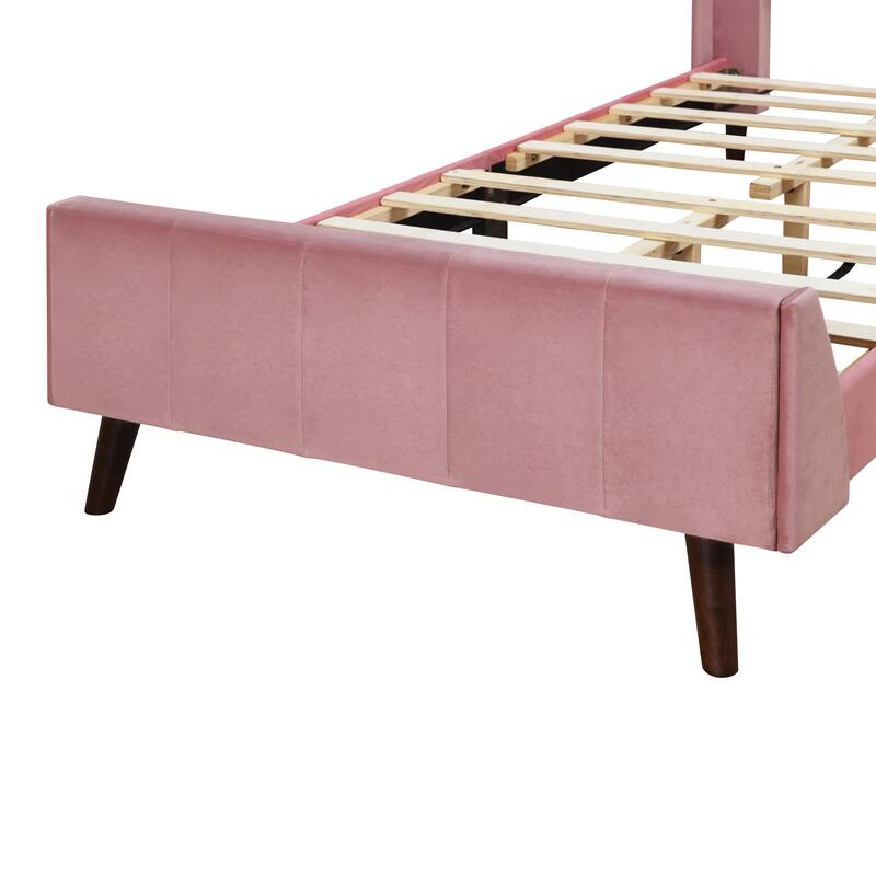Twin/Full/Queen Size Velvet Upholstered Platform Bed Frame with Headboard and Wooden Slats Support, No Box Spring Needed
