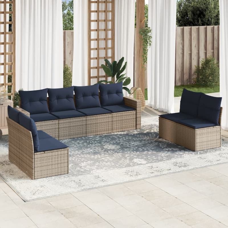 vidaXL Patio Sofa Set with Cushions Outdoor Conversation Furniture Poly Rattan - 25.8" x 24.4" x 27.2" - Beige and gray with table