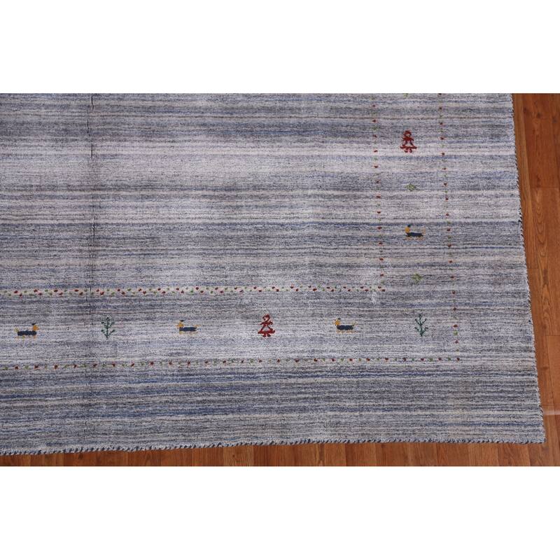 Hand Knotted Oriental 100% Wool Carpet Tribal Animal Pictorial Greys & Charcoal Gabbeh Area Rug - 9' 8'' X 7' 10''