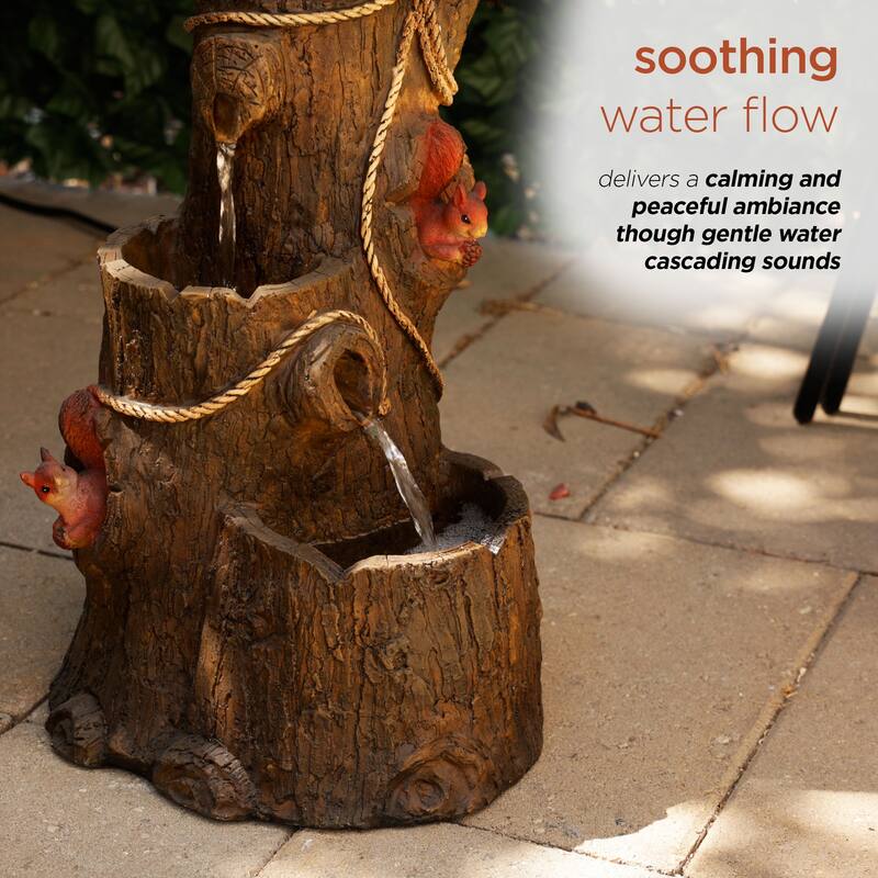Alpine Corporation ZEN552 24" Outdoor Multitiered Tree & Cardinal Birdhouse Fountain - Rustic Water Feature for Patio & Garden
