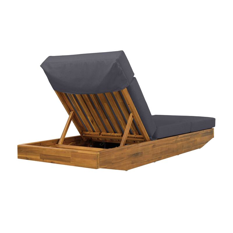 Christopher Knight Home - Outdoor Acacia Wood Chaise Lounge, Water-Repellent Cushion, Ergonomic Adjustable Headrest - 79.6"L