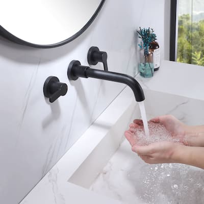 Wall Mount Bathroom Faucet 3 Holes Matte Black Bathroom Sink Faucet 2 Handle Modern Basin Vanity Taps With Valve