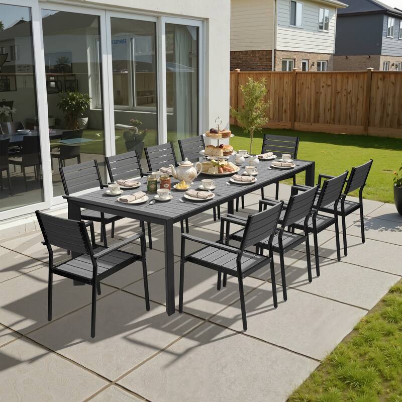 Pellebant Premium Outdoor Patio Aluminum Dining Table with Umbrella Hole - Grey-95.08in