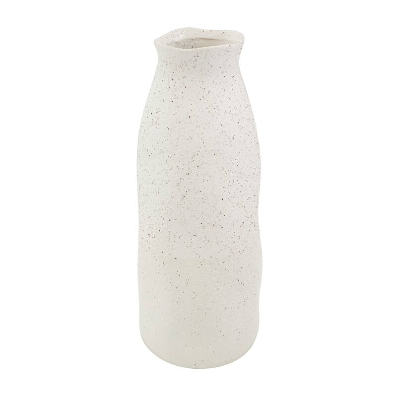 Cream Ceramic Abstract Wavy Vase with Textured Speckled Detailing