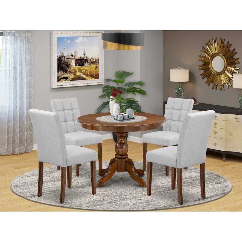 Vintage Round Dining Table Set with 4 Chairs - Walnut Kitchen Table & Chair Set