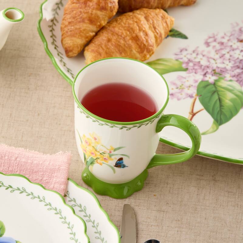 Certified International Mirabella 16 oz. Footed Mugs, Set of 4 Assorted Designs