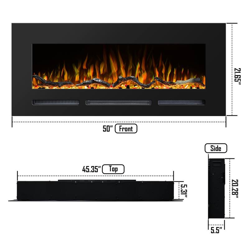 42" Electric Fireplace Insert Recessed and Wall Mounted with 13 Color Flames, Thermostat