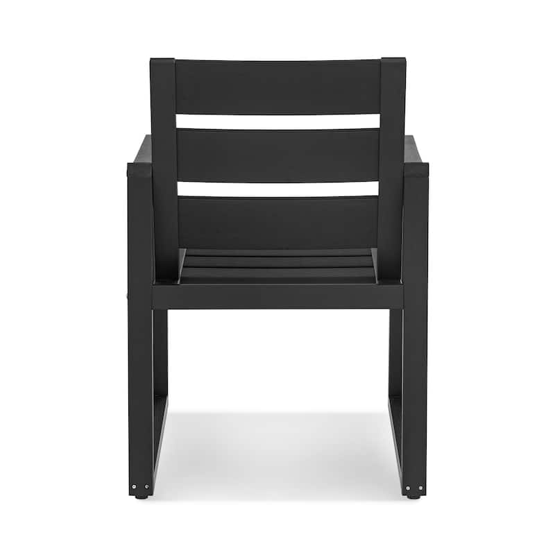 All-Weather Set of 2 Outdoor Armchair with Curved Back Plastic Wood Patio Dining Chair