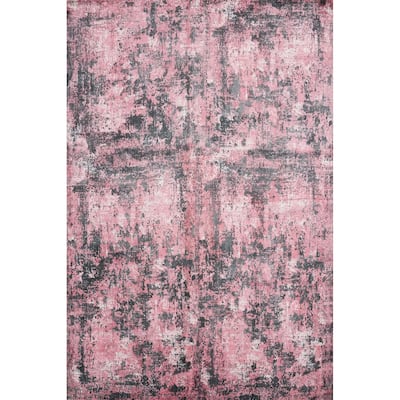 Hand Knotted Oriental Viscose Silk Carpet Modern Abstract Pink Abstract Area Rug - 9' 8'' X 8' 1''