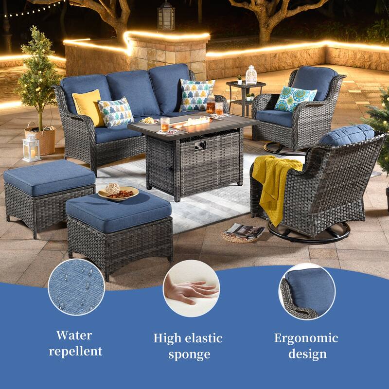 OVIOS 7-piece Patio Swivel Chair Set with 42" Fire Table