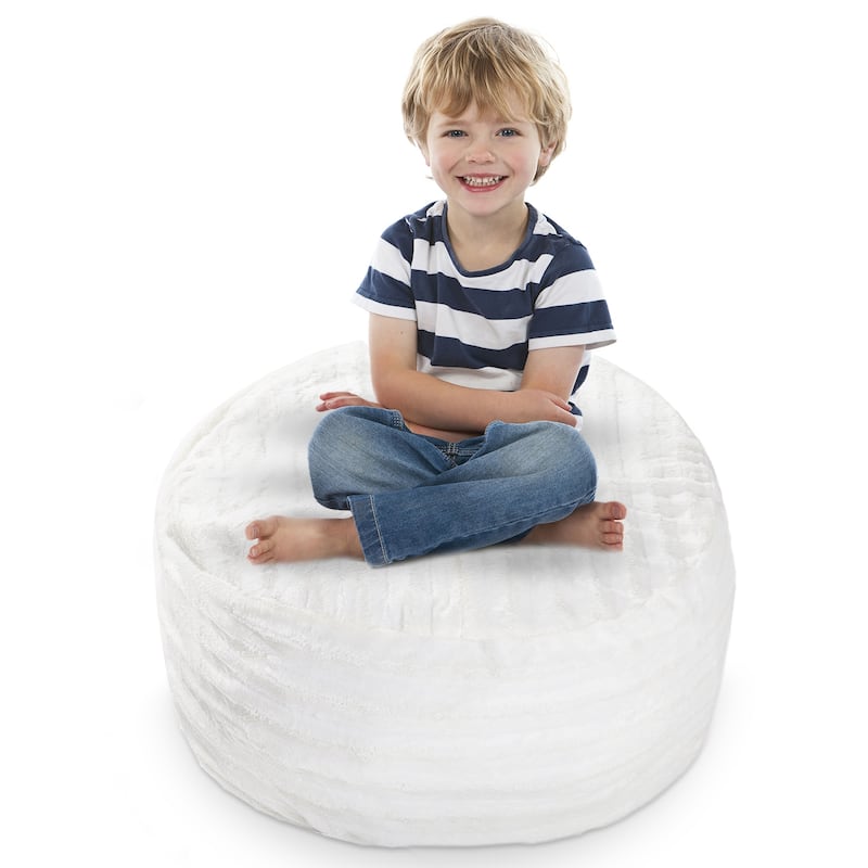 Cheer Collection Faux Fur Bean Bag and Stuffed Animal Storage Case - White