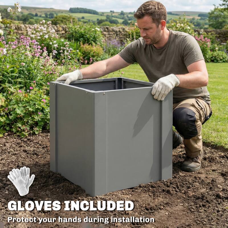 Outsunny Raised Garden Bed, Galvanized Planter Box Outdoor with Gloves for Gardening Vegetables, Flower, Herb