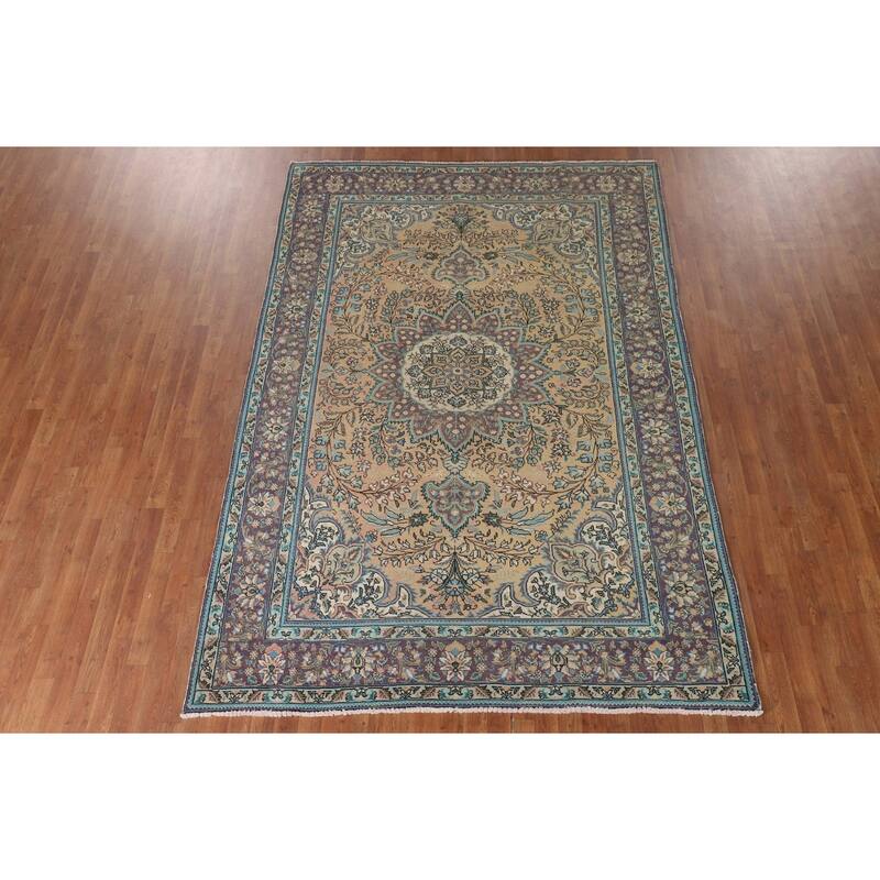 Tabriz Persian Vintage Area Rug Hand-Knotted Wool Carpet - 6'9"x 9'9"