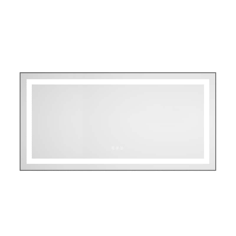 48" x 24" LED Bathroom Mirror with Front and Backlight, Wall Mounted Vanity Mirror with Aluminum Frame, Anti-Fog - Gun Ash