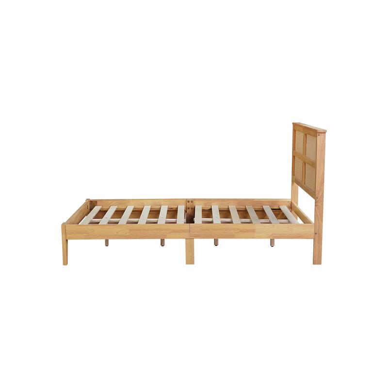 Platform Bed with Rattan Headboard, Wood Slats Support and Enhanced Support Legs - Optional Storage Bed with 2 Drawers