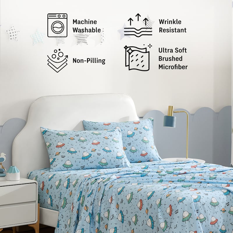 HLC.ME Printed Kids Bed Sheets - Patterned Bed Sheet Set - Wrinkle Resistant & Ultra Soft - For Mattresses up to 15 Inches Deep