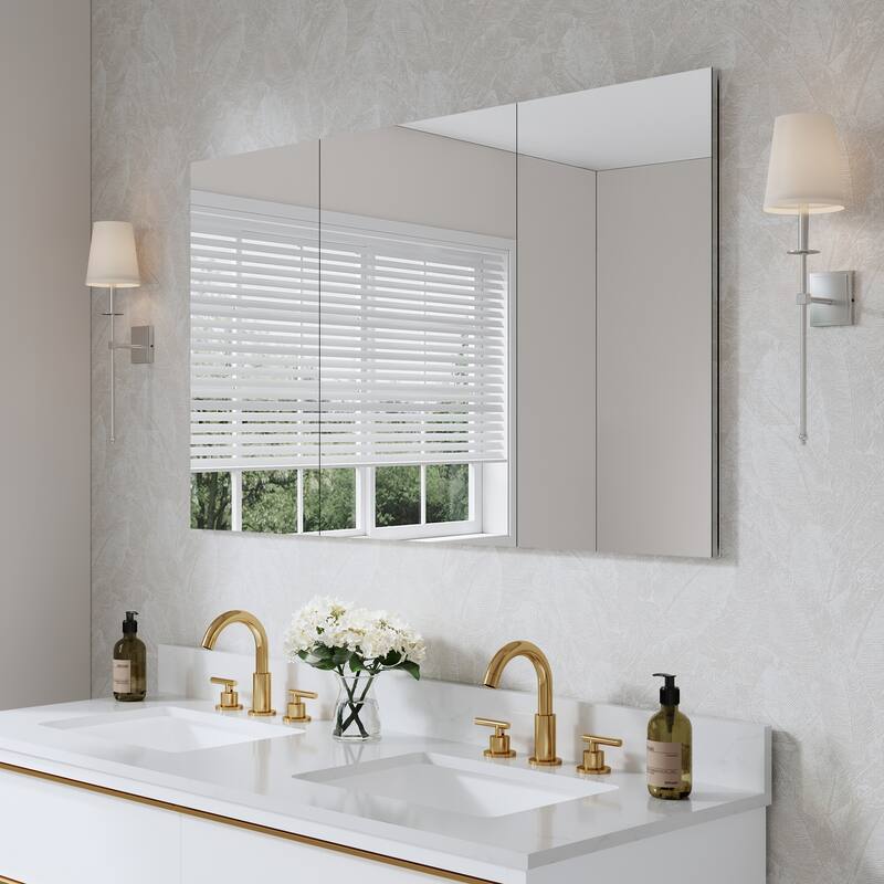 52''/56''W X 30''H Recessed Or Surface Wall Mount Bathroom Medicine Cabinet With Adjustable Glass Shelves