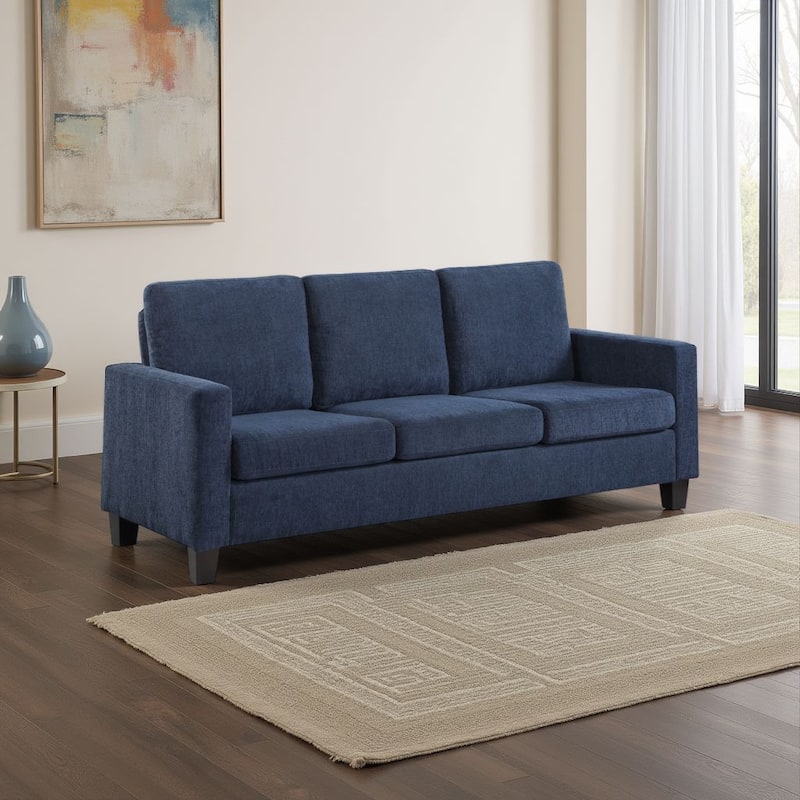 Mihi Sofa, Blue Chenille, 76 Inch, Black Tapered Wood Legs