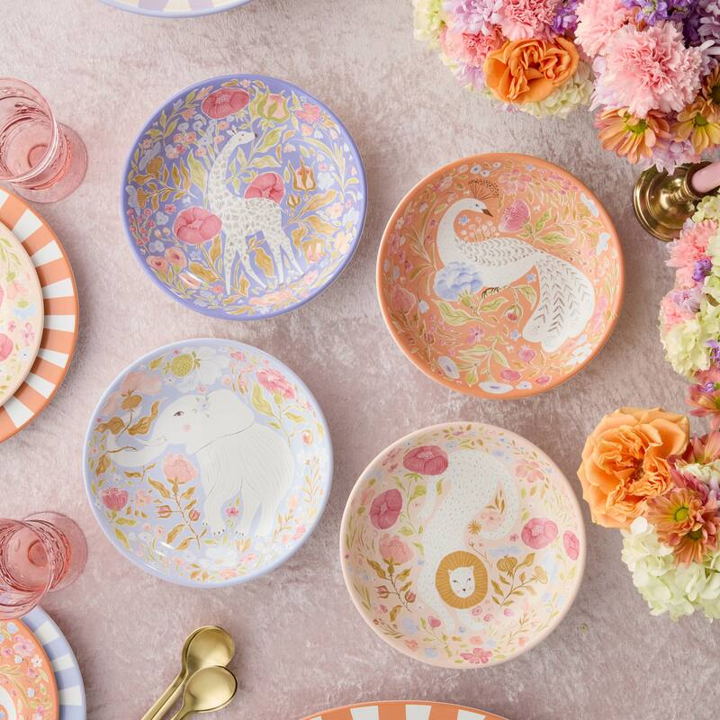 Certified International Menagerie 9" Soup/Cereal Bowls, Set of 4 Assorted Designs - 9.00"L x 9.00"W x 2.00"H