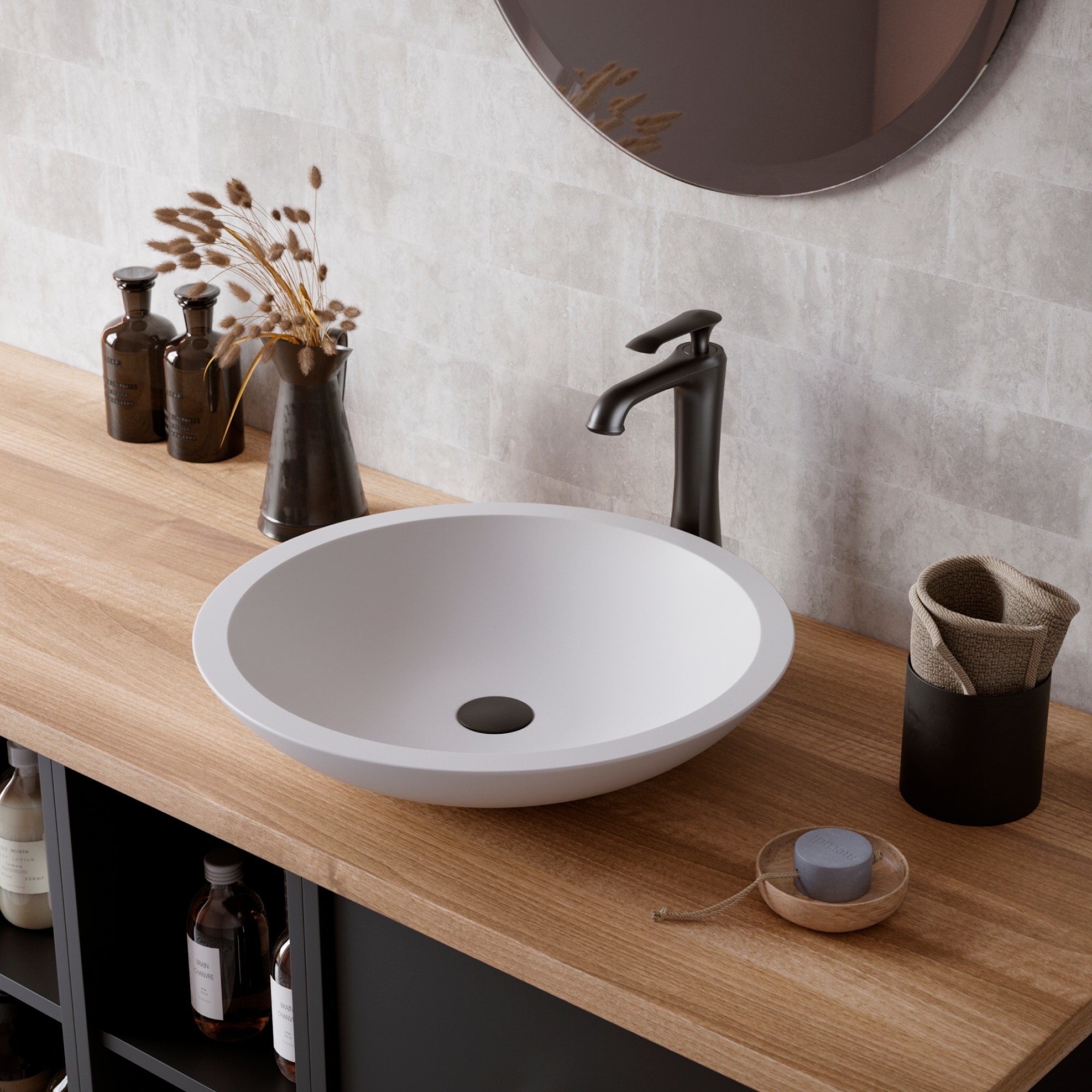 Karran Quattro Vibrant Matte White Acrylic 19 in. Round Bathroom Vessel Sink