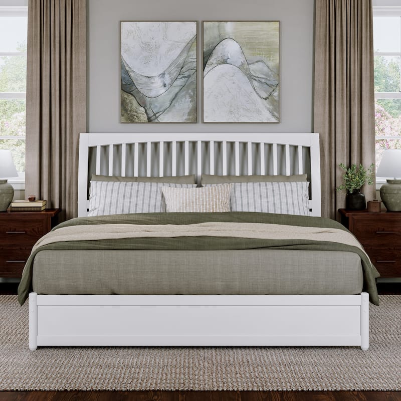 Roslyn Platform Bed with Modern Panel Footboard and Twin XL Trundle
