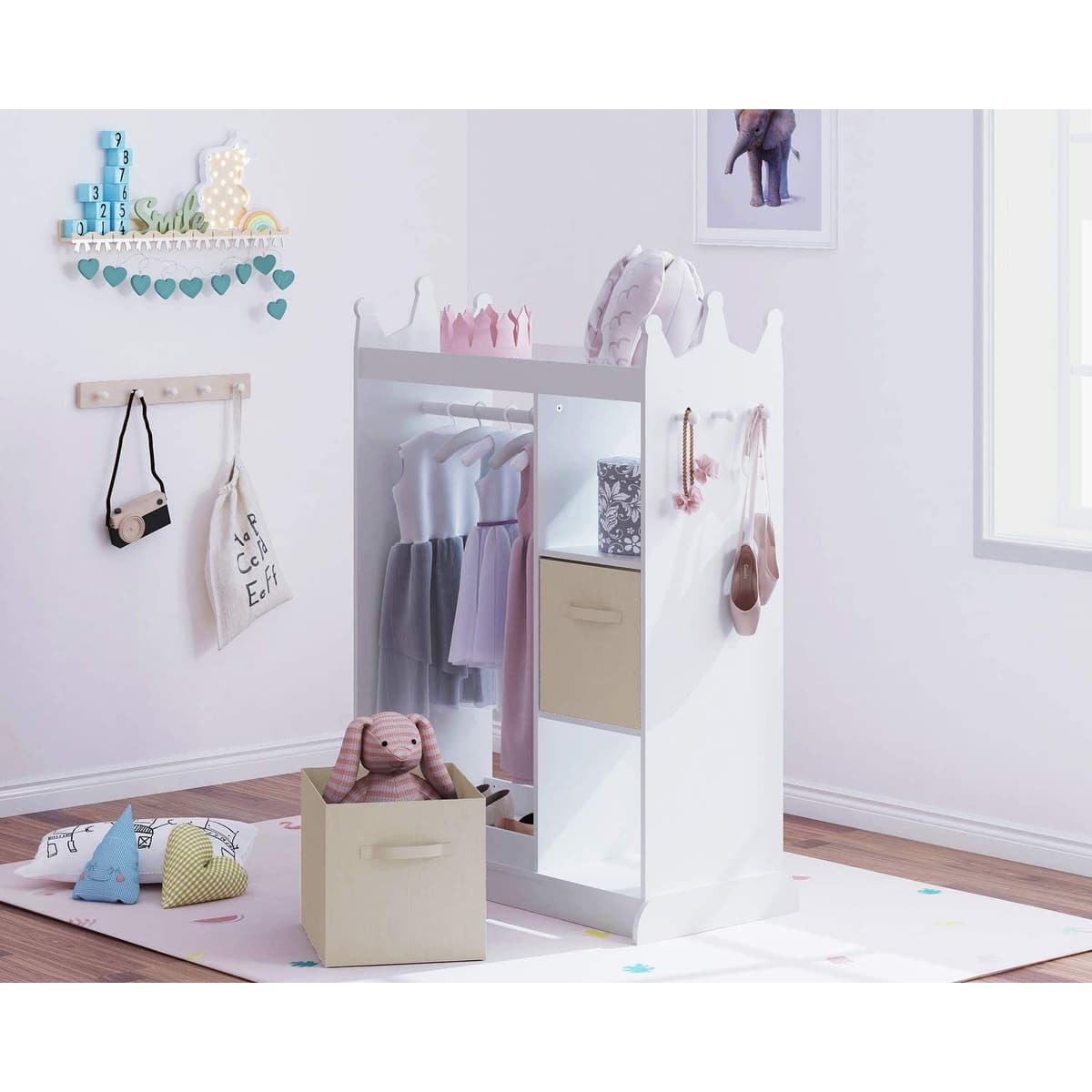 New Kids Armoire Dress-Up Storage Closet Girls W/Mirror+Drawer+Side Pocket( Pink