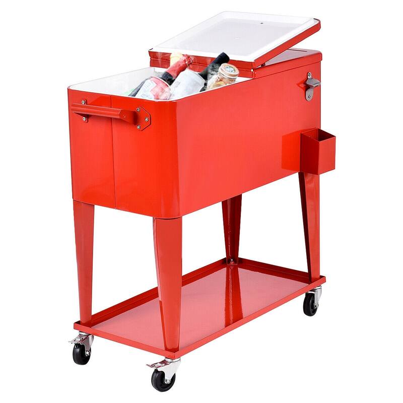 Costway 80-Quart Rolling Patio Cooler on Wheels with Side Handles - Red