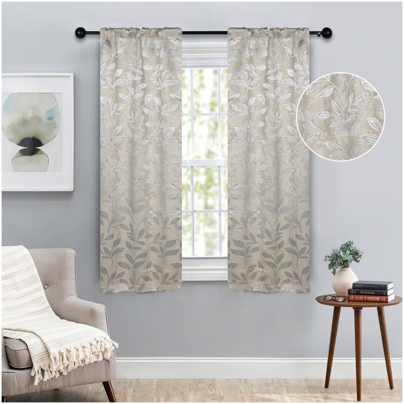 Superior Modern Bohemian Leaves Room Darkening Curtains with Grommets