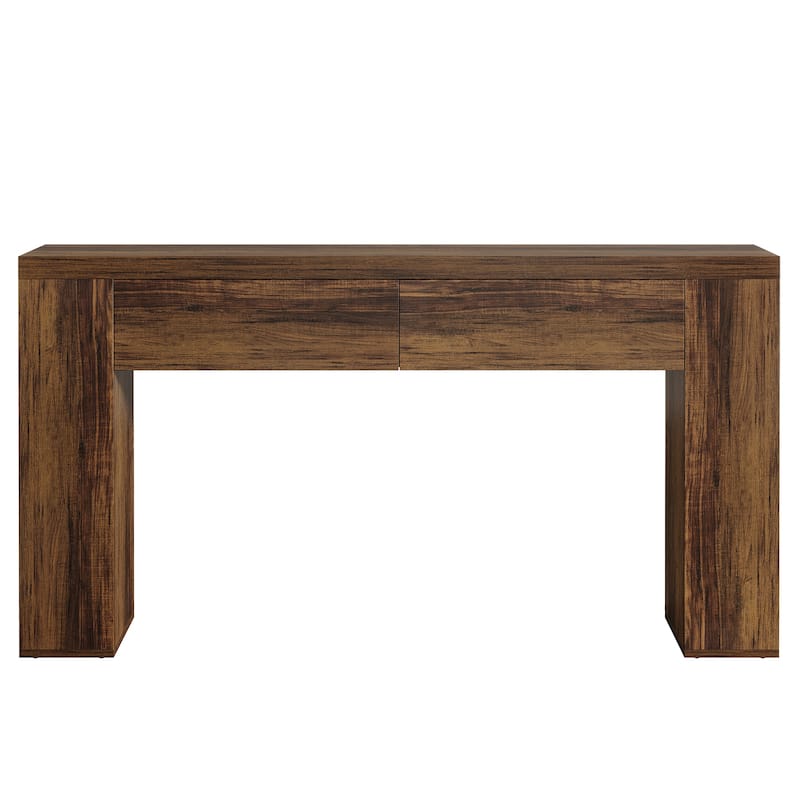 63" Wood Console Table With Drawers, Rustic Brown Sofa Console Table
