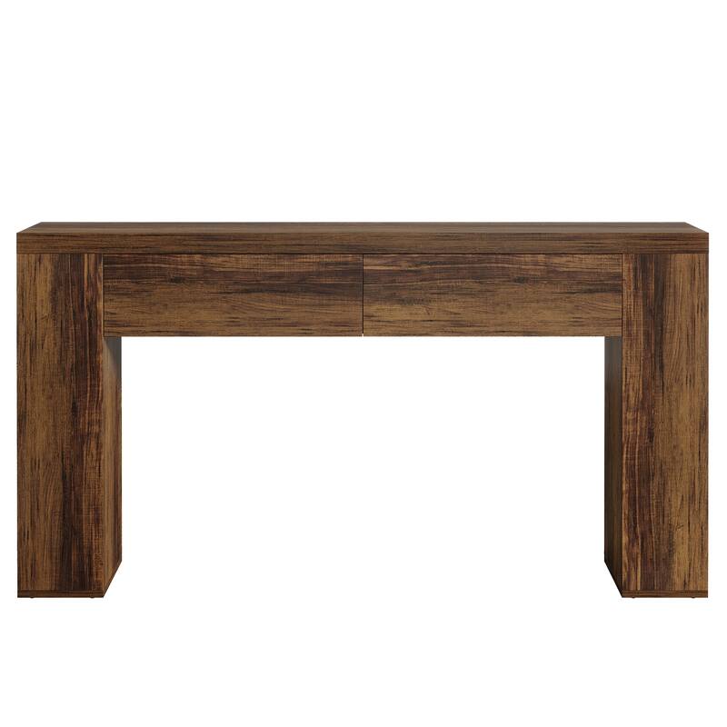 63-Inch Wooden Console Table with 2 Hidden Drawers, Sofa Table for Living Room, Hallway, Entrance, Foyer