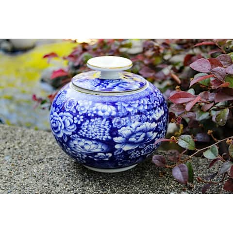 Blue and White Porcelain Decorative Floral Container or Jar