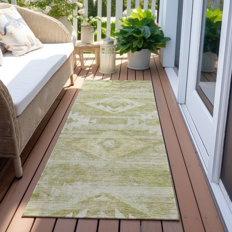 Machine Washable Indoor/ Outdoor Chantille Boho Tribal Rug - Sage - 2'3" x 7'6"