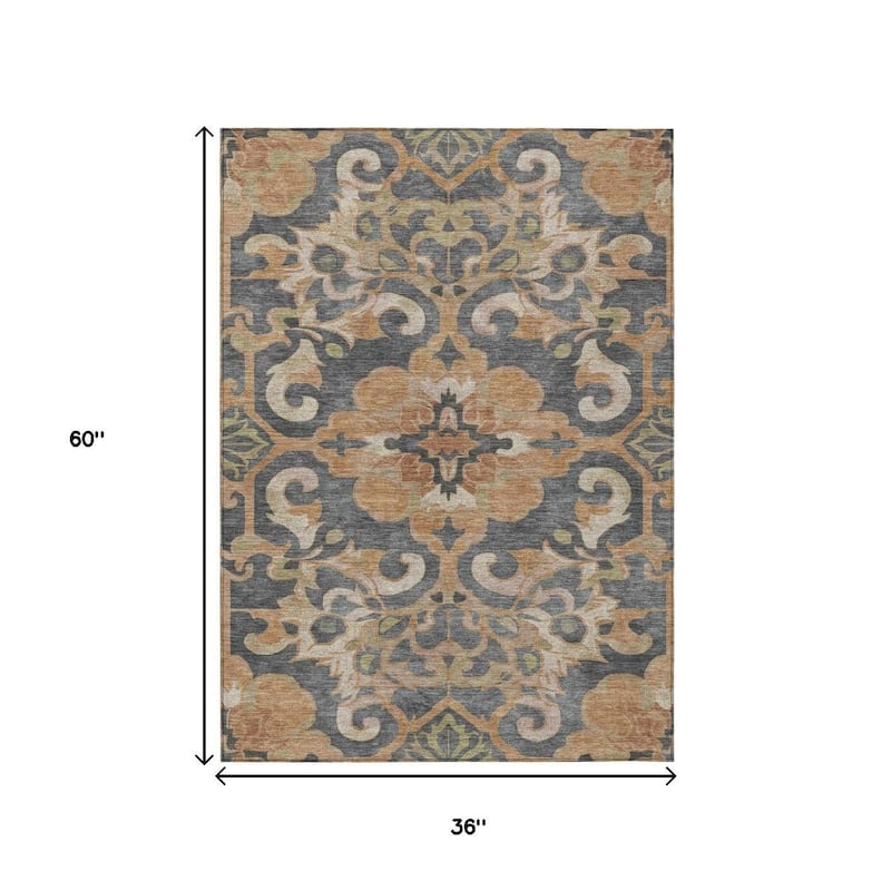 HomeRoots Damask Traditional Rectangle Outdoor Rug