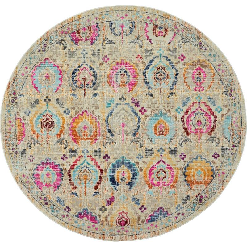 HomeRootsFloral Transitional Round Area Rug - 72' X '72' X '0.5