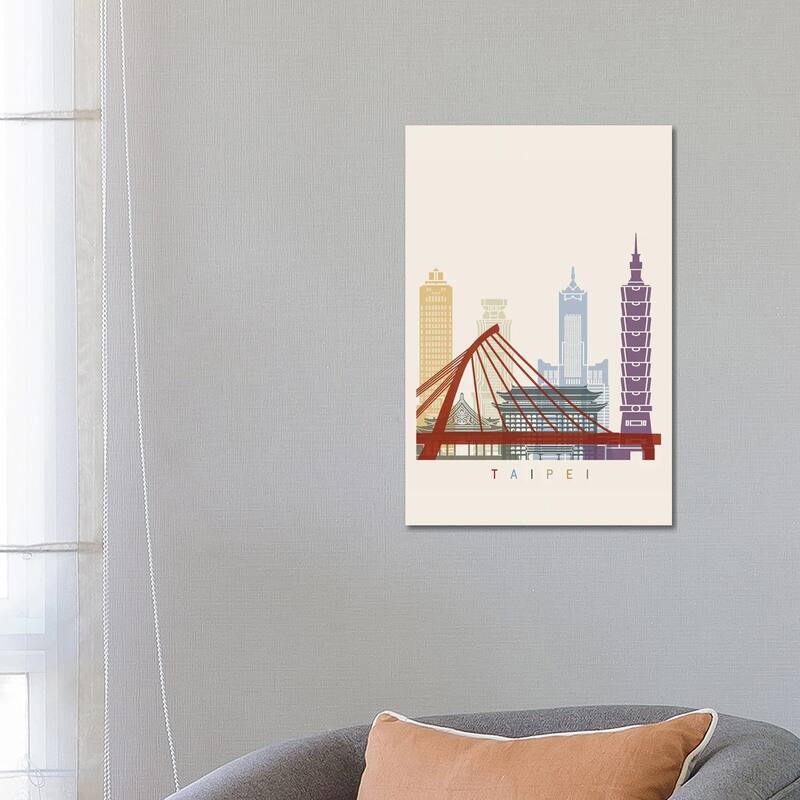 iCanvas "Taipei Skyline Poster" by Paul Rommer Canvas Print - 26x18x1.5