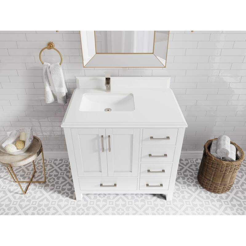 Willow Collections 36 in. W x 22 in. D Malibu Left Offset Sink Bathroom Vanity with Countertop - 1.5" White Quartz - White