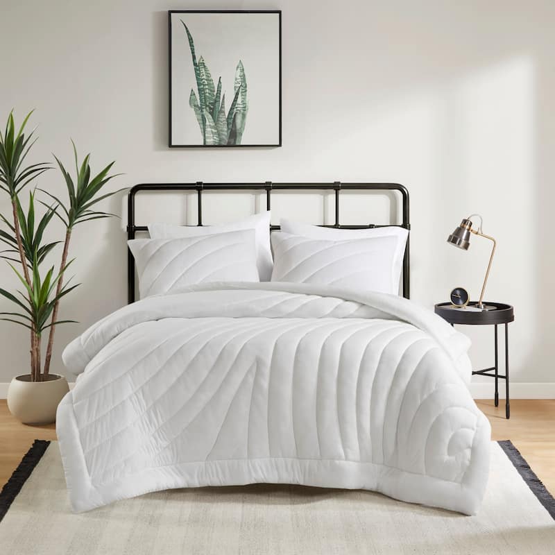 3 PCS Full/Queen Poly Jersey Puffy Comforter Set White