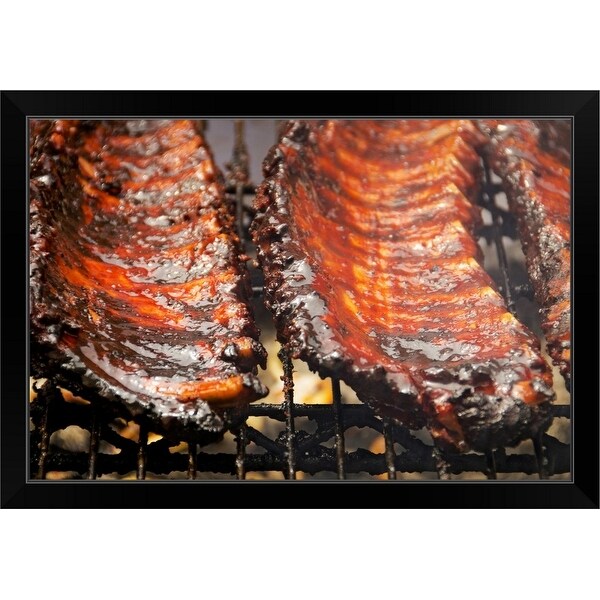 "Spareribs on barbeque" Black Framed Print