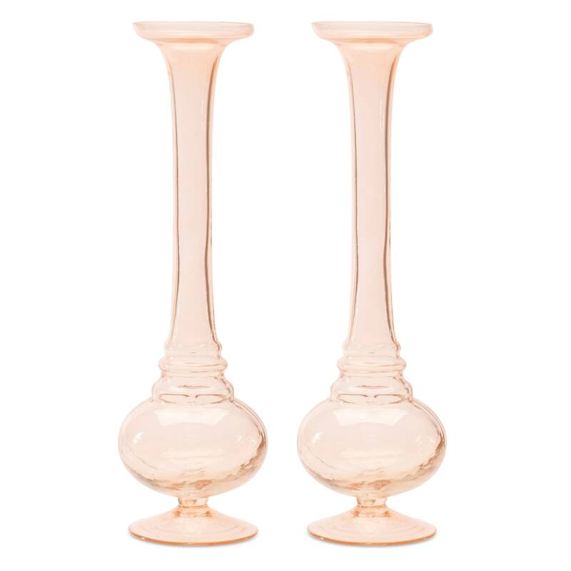 Solid Glass Tall Stem Vases - 11.25" - Pink - Set of 2