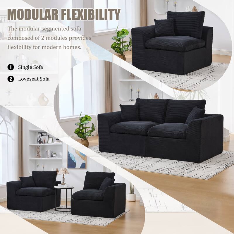 Modular Cloud Sectional Sofa, Comfy 2-Seater Corduroy Couch with Removable Covers