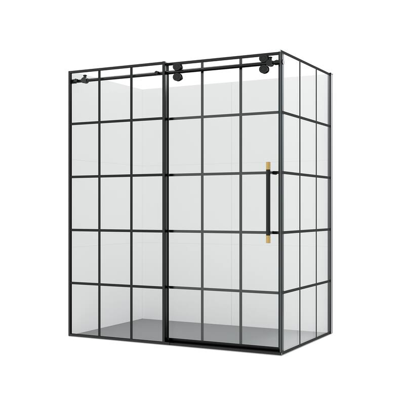 Puente Rectangle Single Sliding Framed Shower Enclosure - 68" W x 78" H - Matte Black