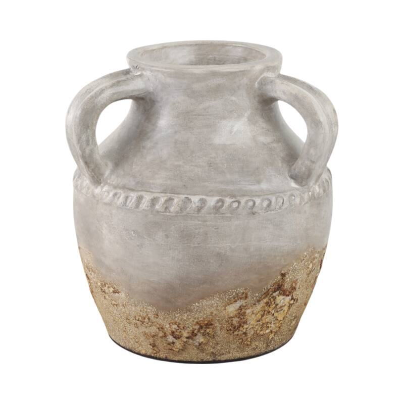 Pottery Terracotta Vase with Rustic Textured and Triple Handles Design