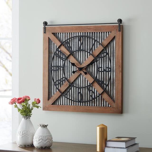 Farmstead Fir Wood Barn Door Wall Clock On Sale Overstock 28040553