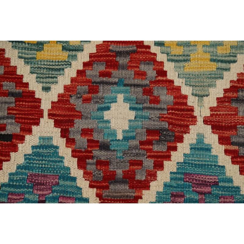 Reversible Oriental Kilim Area Rug Hand-Woven Multi-Color Wool Carpet - 8'3" x 9'8"