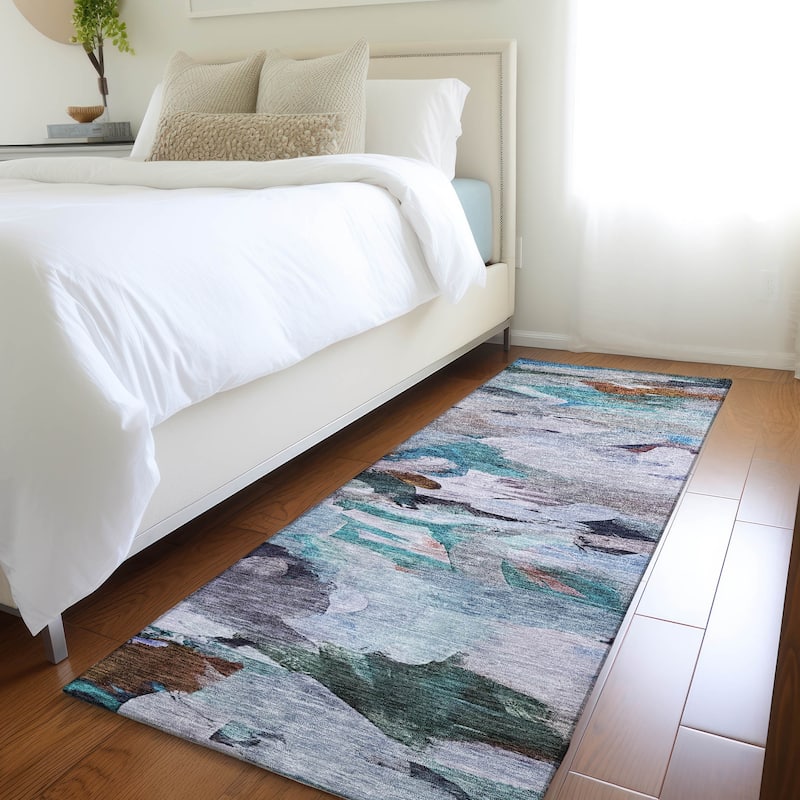 Machine Washable Indoor/ Outdoor Modern Chantille Rug - Blue - 2'3" x 7'6"