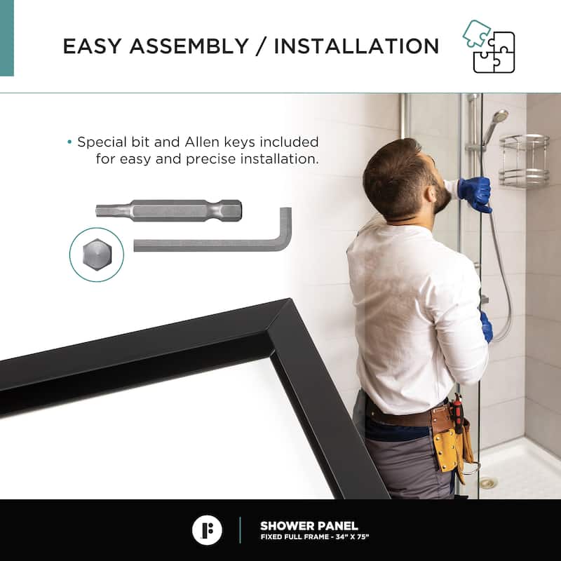 Fine Fixtures Single Fixed Clear Tempered Glass Shower Panel